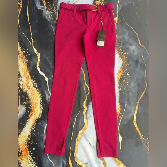 NWT Gucci Maroon Jeans Burgundy Bamboo Buckle Made In Italy 38 Skinny Pants